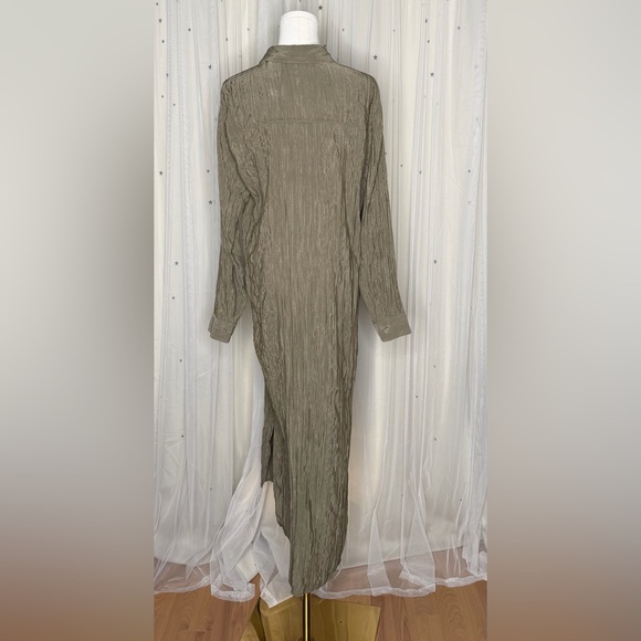 New Astr The Label Olive Green Shirt Dress Long Sleeve Midi Slit *Missing Belt - Picture 3 of 6